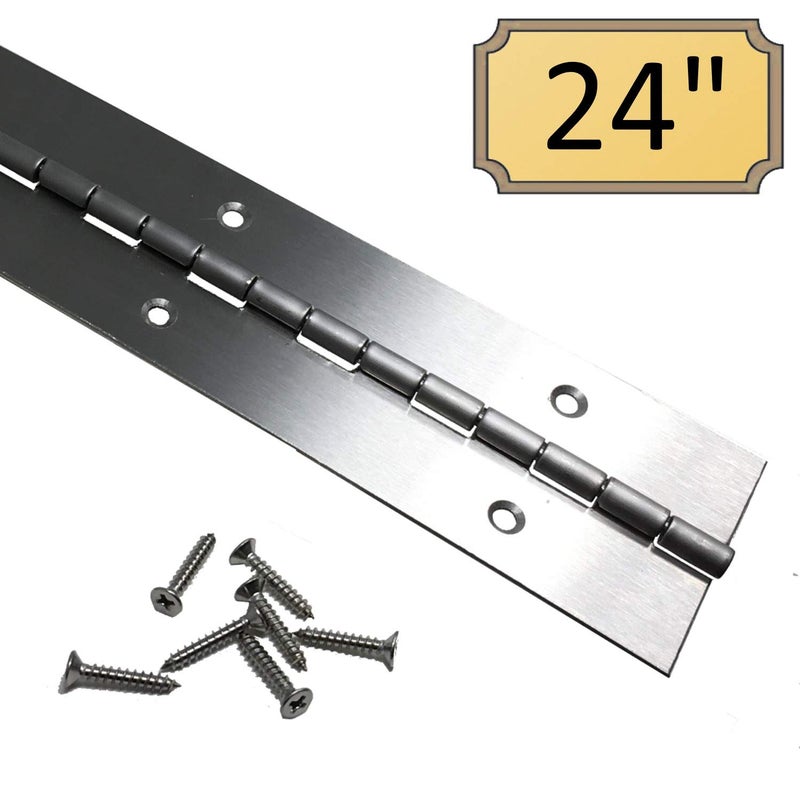 Desunia Heavy Duty 2" x 24" 201 Stainless Steel Piano Hinge - .060" Thick - Â¾" S.S. Screws Included - 1 Pack - Image 2